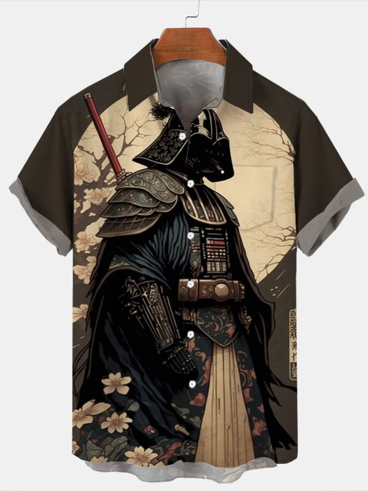 Star War Men's Ukiyo-e Robot Print Short Sleeve Shirt