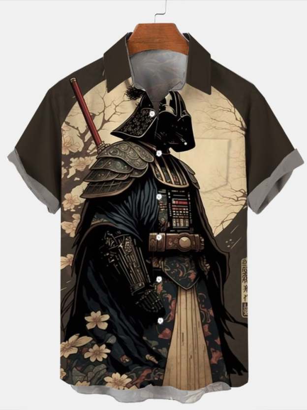 Star War Men's Ukiyo-e Robot Print Short Sleeve Shirt