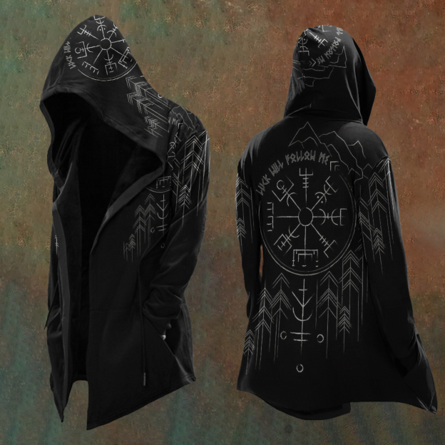 Men'S Vintage Viking Totem Art Hooded Jacket