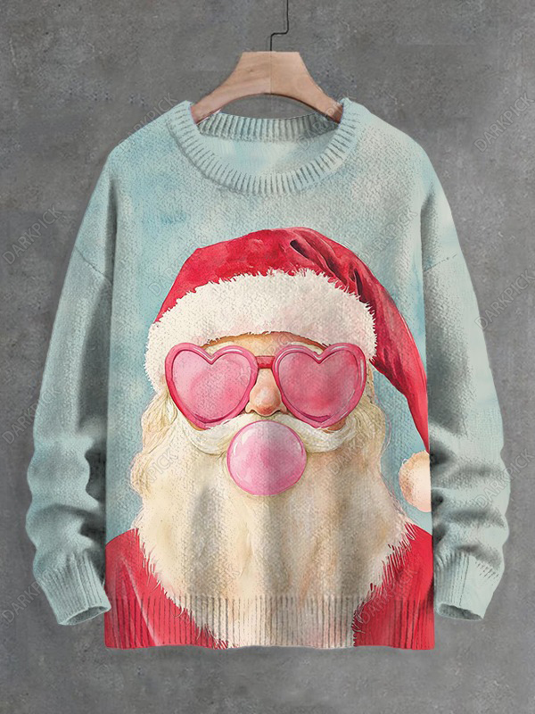 Men's Santa Claus Blows Bubblegum Fun Print Knit Sweatshirt