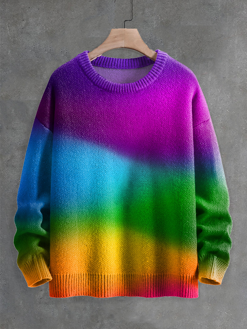 LGBT Rainbow Gradient Vintage Print Knit Pullover Sweater