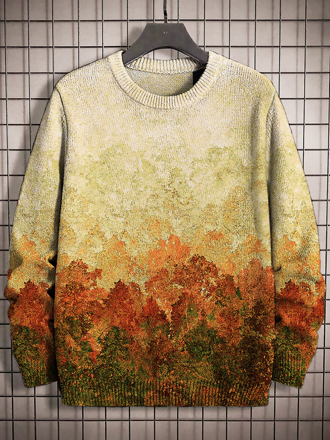Men's Gradient Watercolor Art Print Knit Sweatshirt