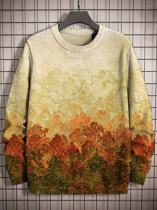 Men's Gradient Watercolor Art Print Knit Sweatshirt