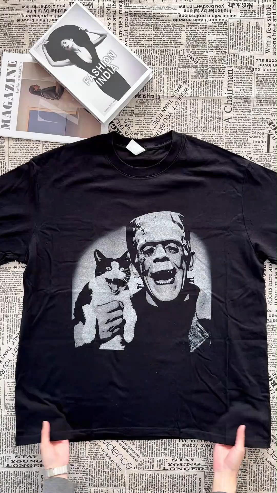Frankenstein Frank And Beans Cat Cotton T-shirt