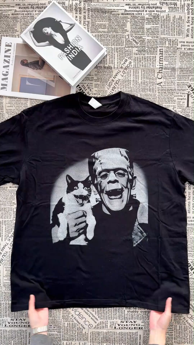 Frankenstein Frank And Beans Cat Cotton T-shirt