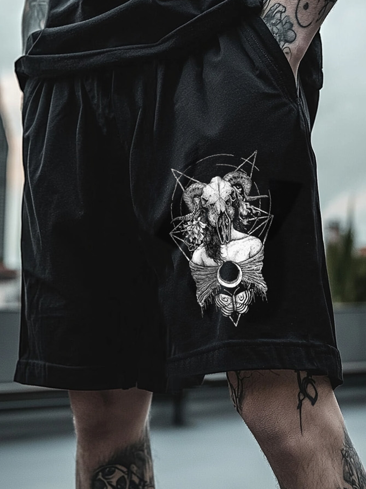 Satanic Skull Goat Devil Pentagram Totem Dark Printed Shorts