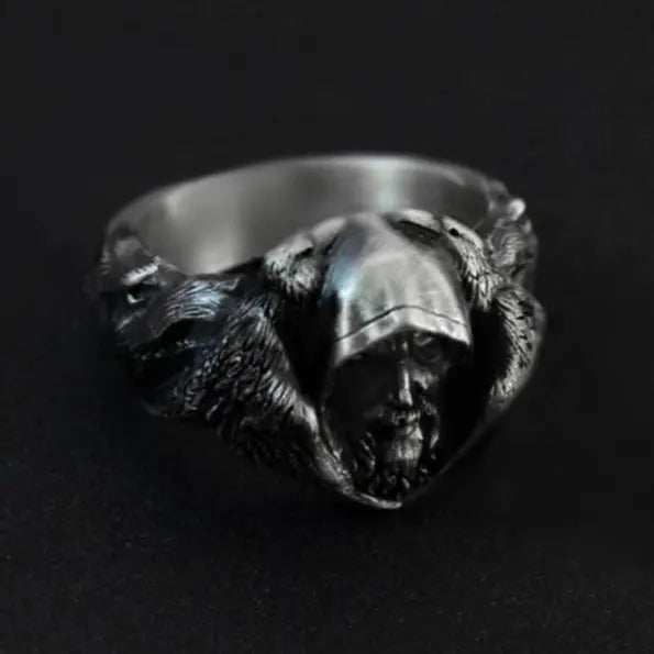 Mythology Odin Raven Wolf Stainless Steel Ring