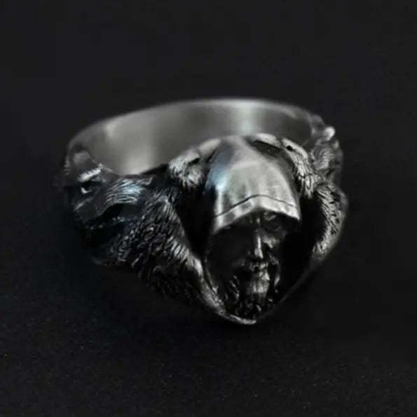 Mythology Odin Raven Wolf Stainless Steel Ring