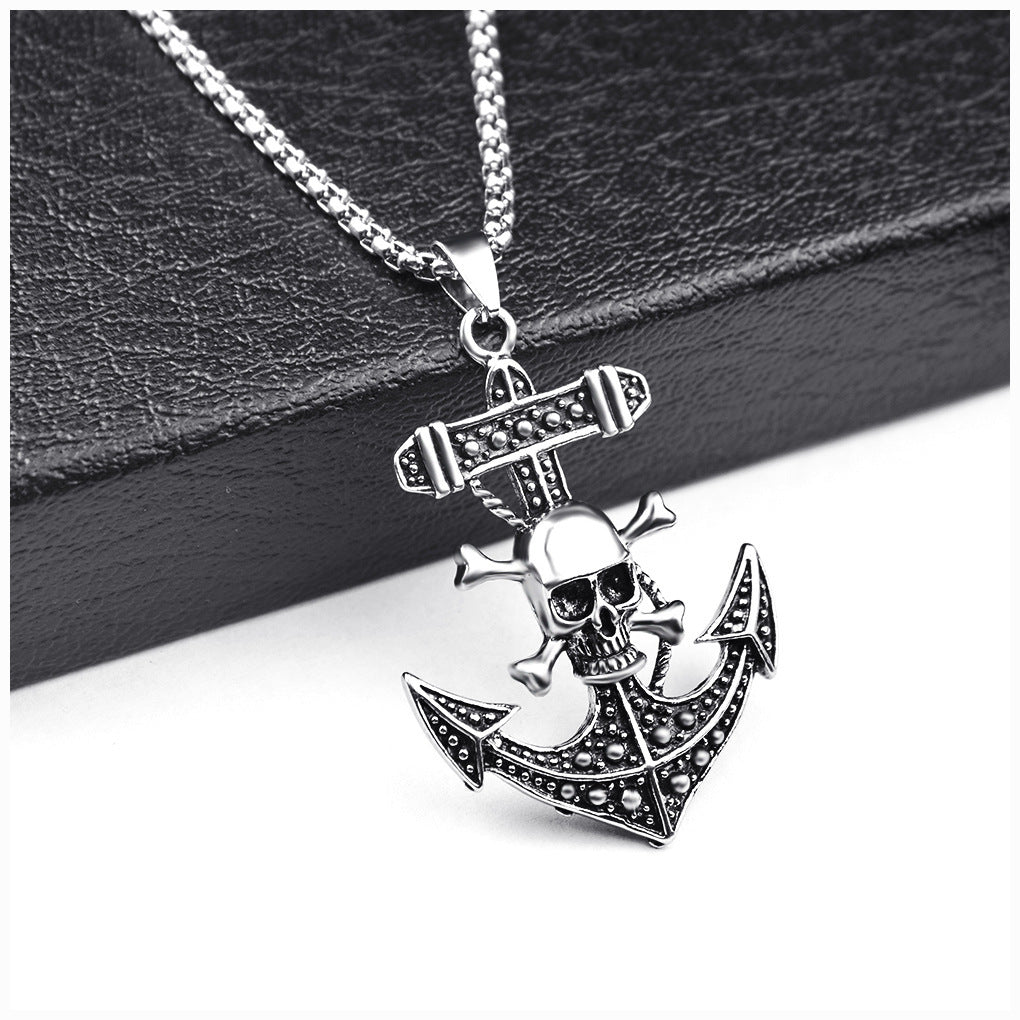 Men's One Piece skull anchor pendant necklace