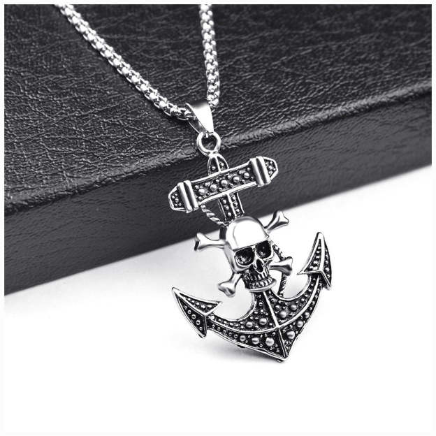 Men's One Piece skull anchor pendant necklace