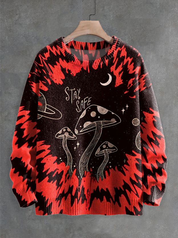 Retro Dark Mushroom Art Print Knit Pullover Sweater