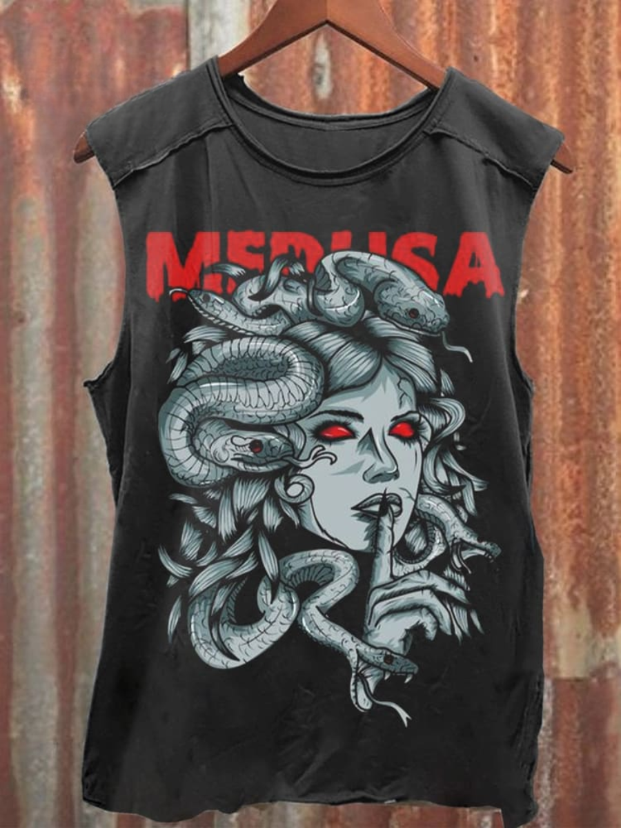 Medusa Print 100% Cotton Casual Tank Top