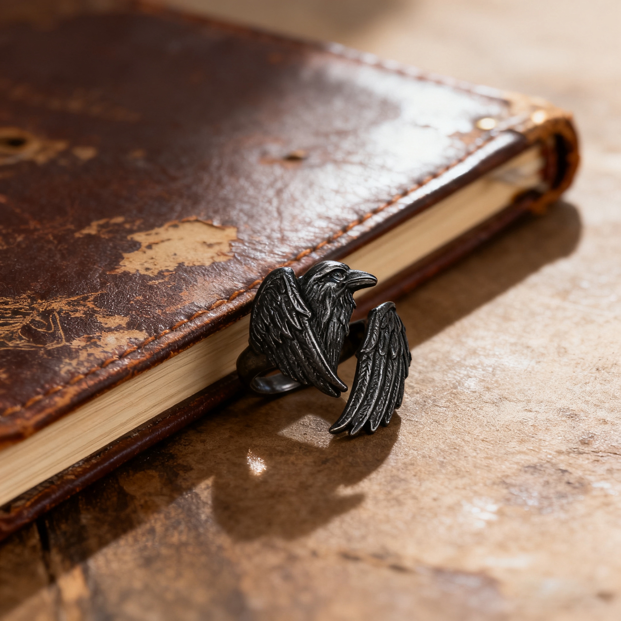 Dark Raven Open Ring | Mystical Symbol | Adjustable Ring