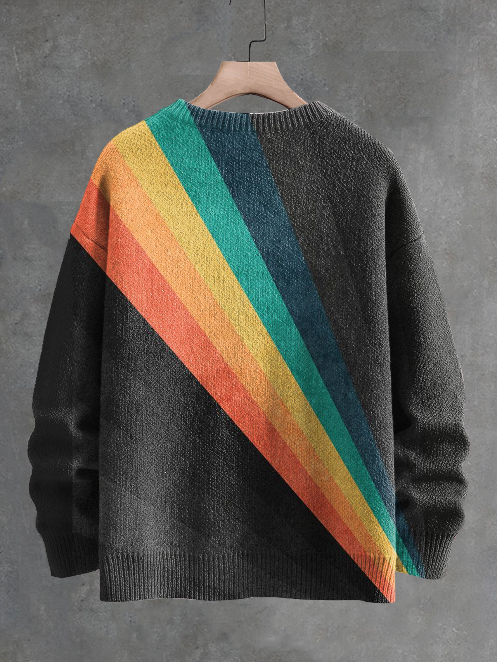 Simple Contrasting Colors Vintage Print Knit Pullover Sweater