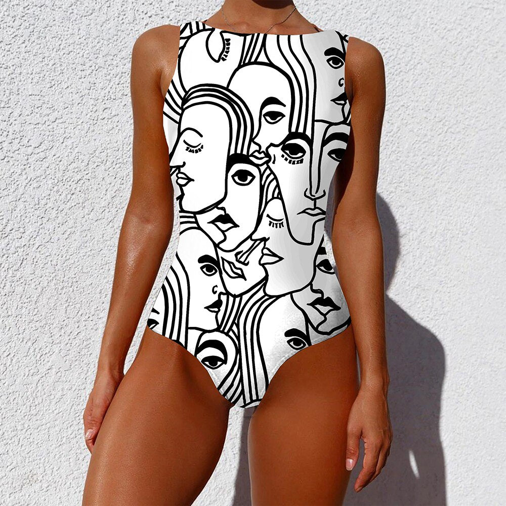 Print One Piece Swimsuit 2021 New Push Up Swimwear Women Vintage Retro Bathing Suits Bodysuit Beach Wear Backless Monokini