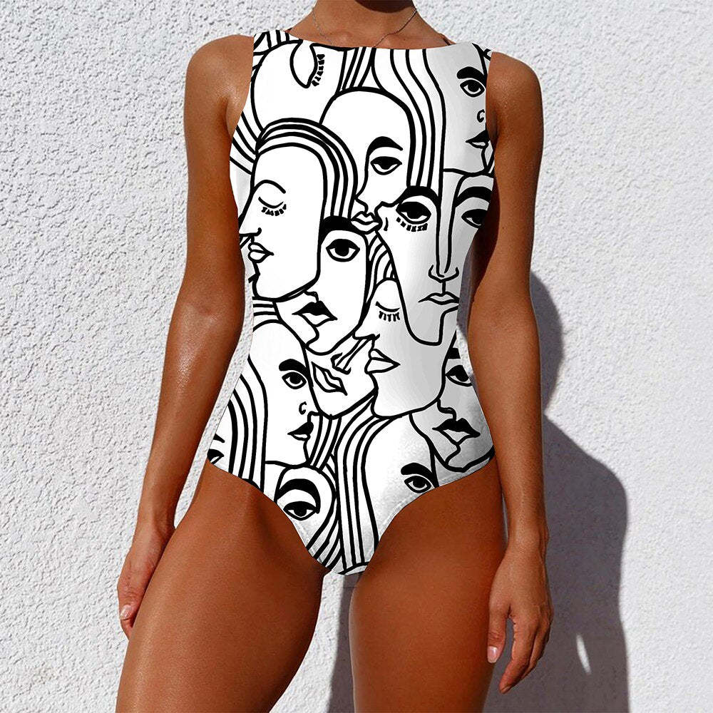 Print One Piece Swimsuit 2021 New Push Up Swimwear Women Vintage Retro Bathing Suits Bodysuit Beach Wear Backless Monokini