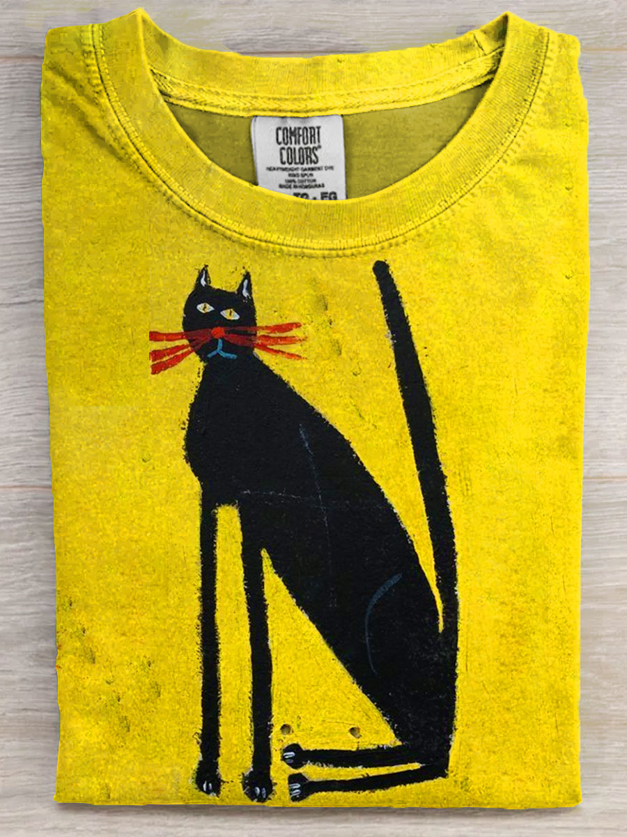 Cat Art Print Casaul Short Sleeve T-shirt