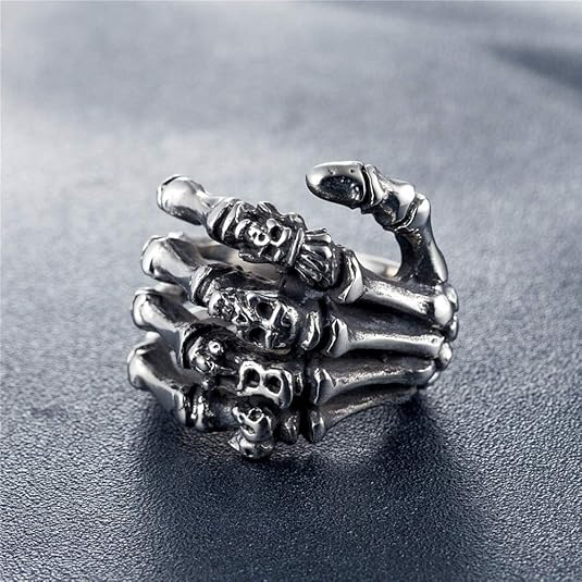 Stainless Steel Hand Ring - Majestic Men's Palm Skull Ring