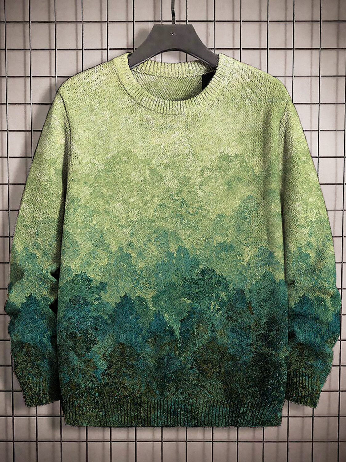 Men's Gradient Watercolor Art Print Knit Sweatshirt