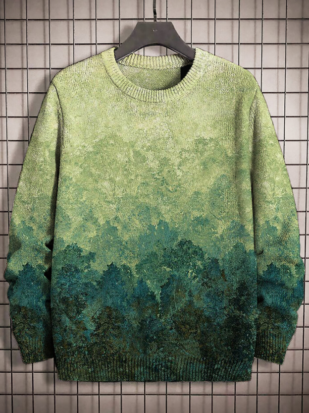 Men's Gradient Watercolor Art Print Knit Sweatshirt