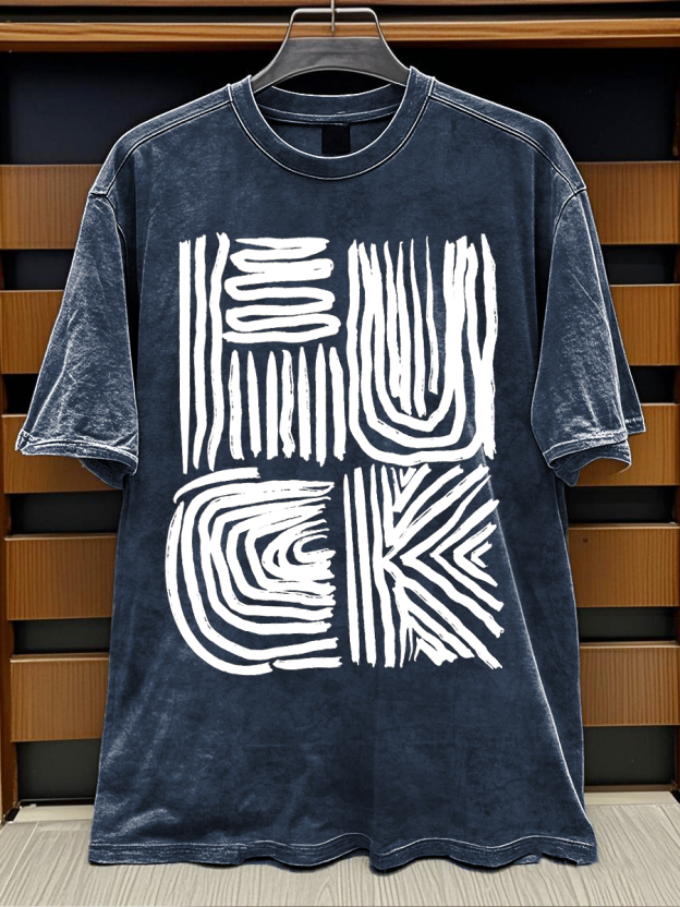 Fuck Print Retro Distressed Washed Cotton T-shirt