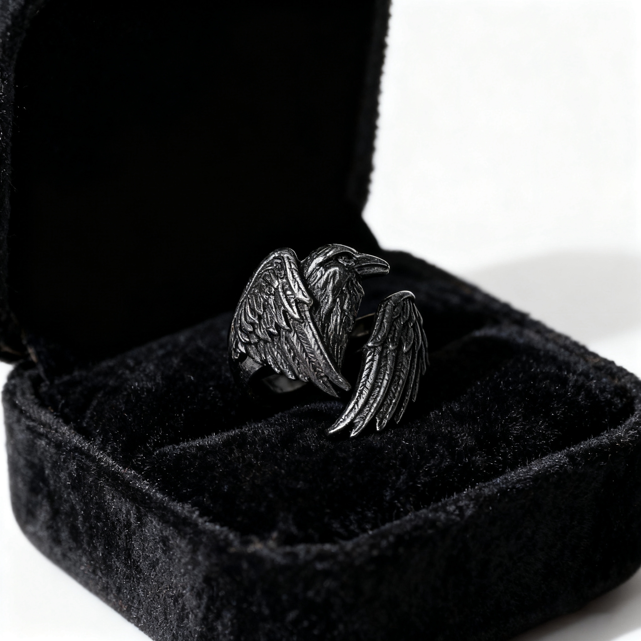 Dark Raven Open Ring | Mystical Symbol | Adjustable Ring