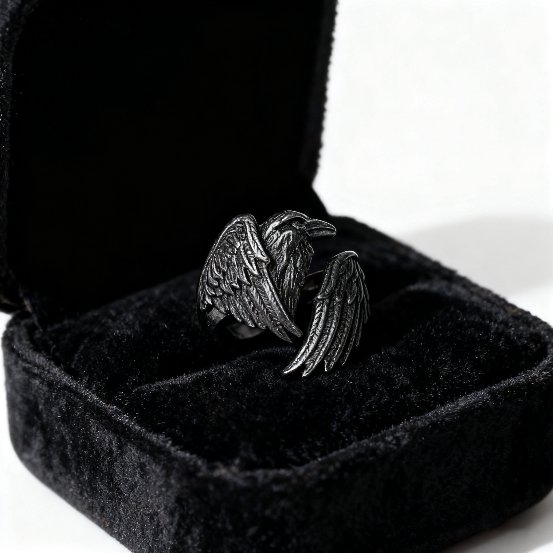 Dark Raven Open Ring | Mystical Symbol | Adjustable Ring