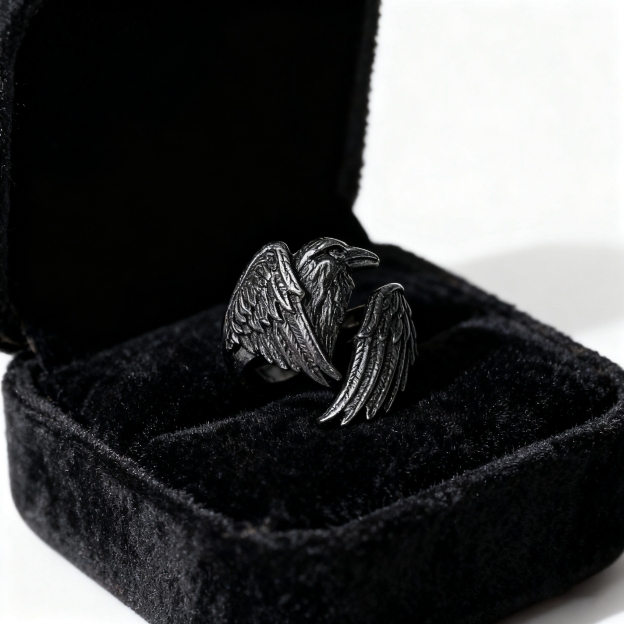 Dark Raven Open Ring | Mystical Symbol | Adjustable Ring