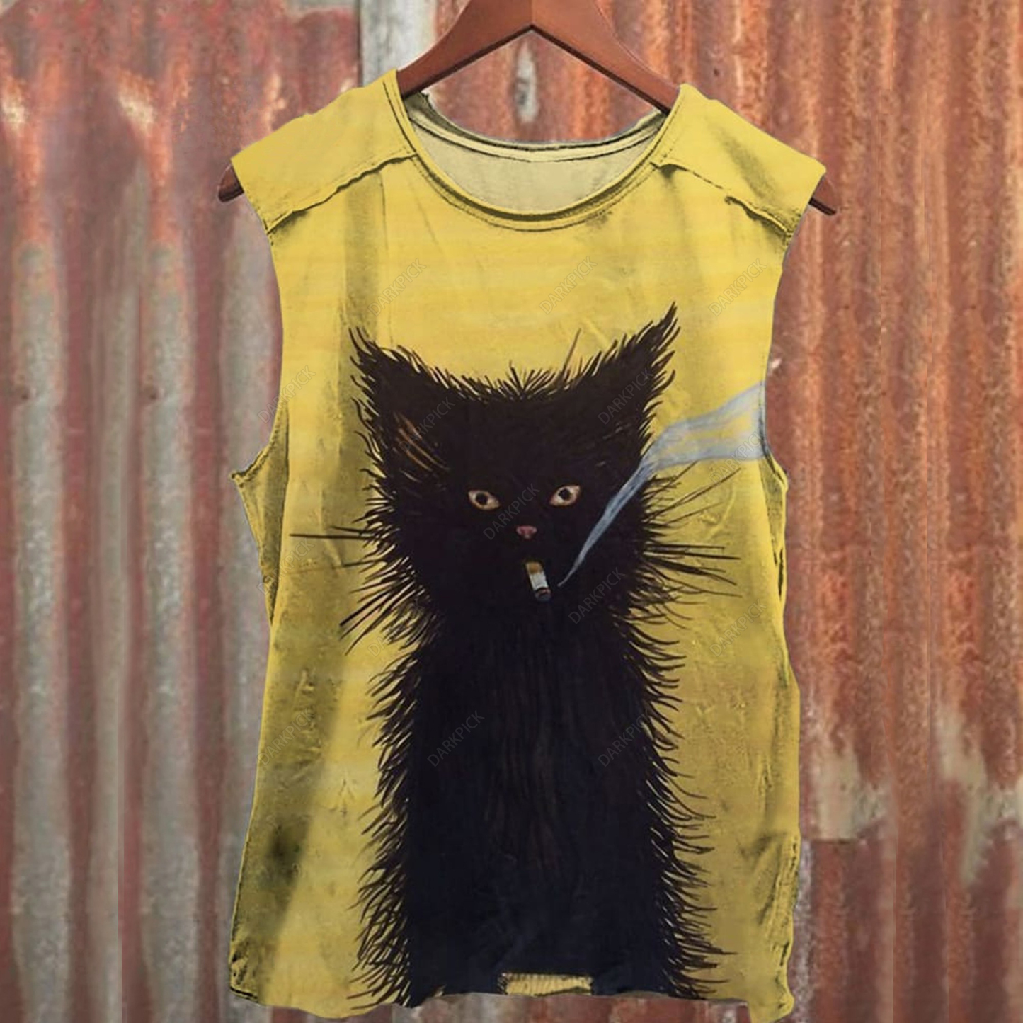 Unisex Smoking Black Cat Art Print Casual Tank Top