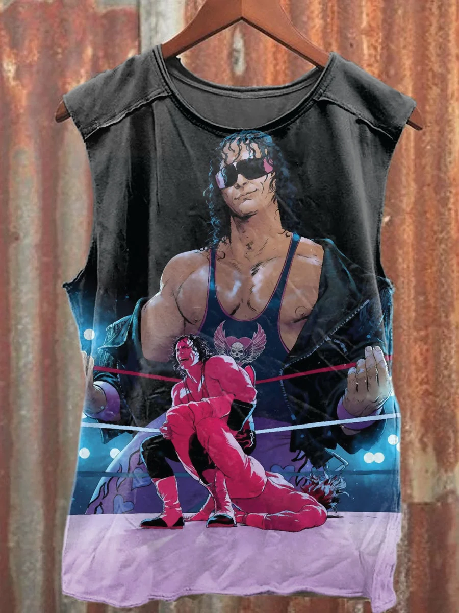 Unisex Retro Wrestling Superstar Art Illustration Printed Casual Tank Top
