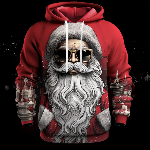 Christmas Men's Santa Claus 3D Hoodies Graphic Santa Claus Fashion 3D Print  Sports Outdoor Holiday Hoodies Red / White Yellow Long Sleeve Hooded Print Front Pocket Spring &  Fall Designer shirt