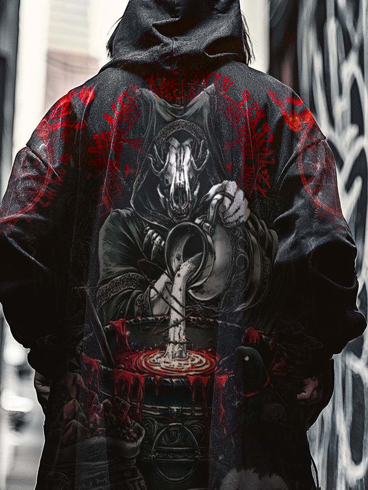 Men's Satanic Blood Devil Goat Skull Priest 3D Printed Casual Hooded J