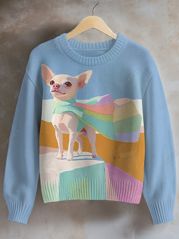 Women's Chihuahua Art Print Knit Sweatshirt