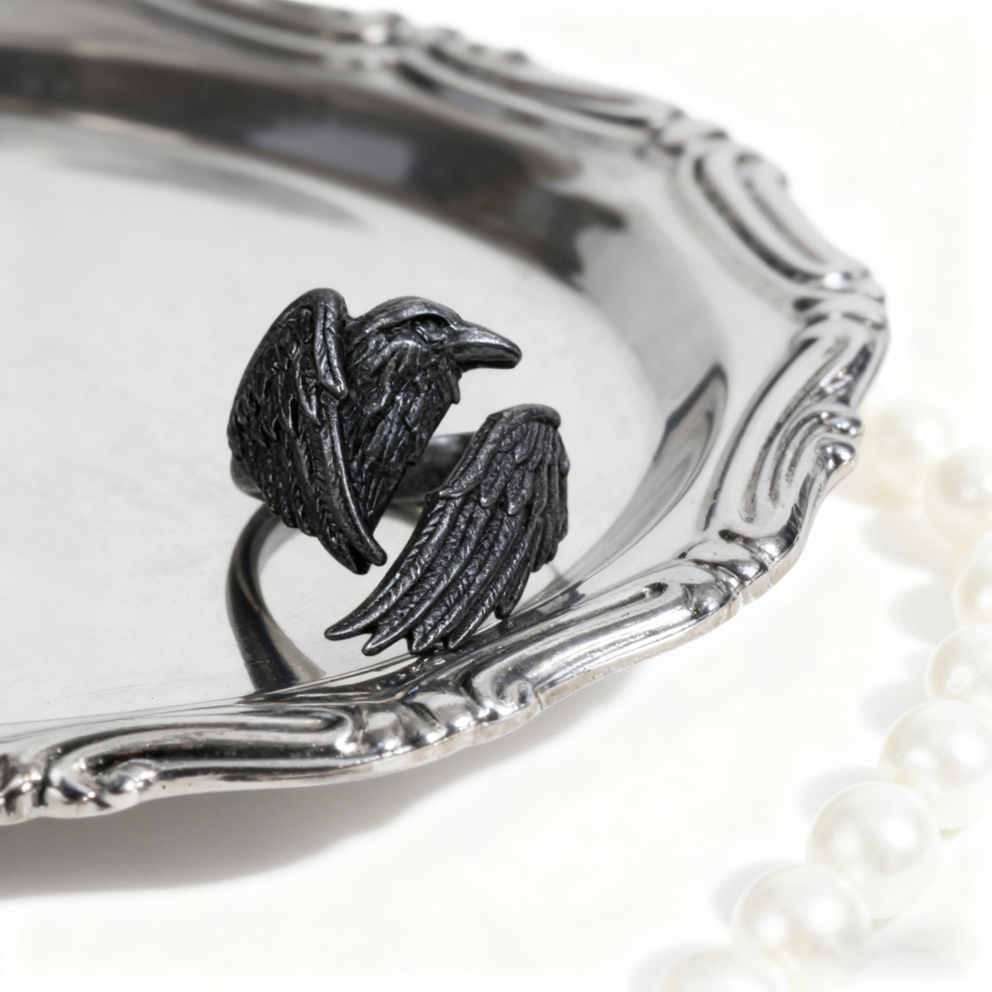 Dark Raven Open Ring | Mystical Symbol | Adjustable Ring