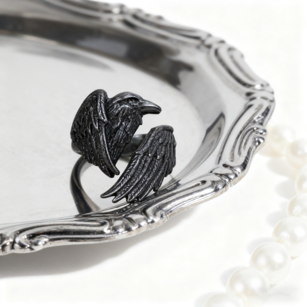 Dark Raven Open Ring | Mystical Symbol | Adjustable Ring