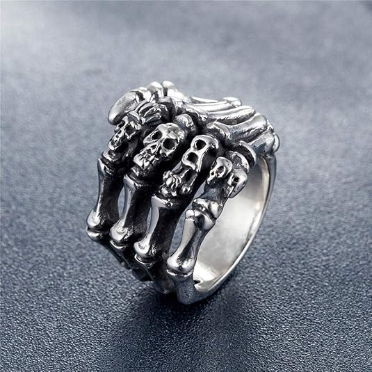 Stainless Steel Hand Ring - Majestic Men's Palm Skull Ring