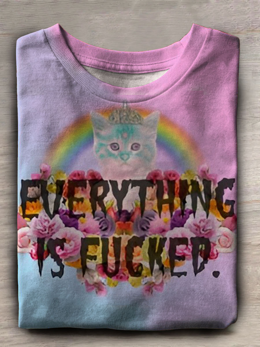 Everything Is Fucked Print Casual Short Sleeve Top