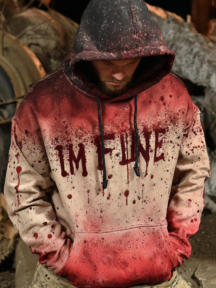 Unisex Vintage Bloody "i Am Fine" Hoodie