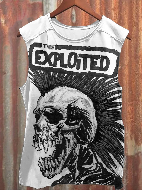 Neutral Retro Punk Mohican Skull Print Tank Top