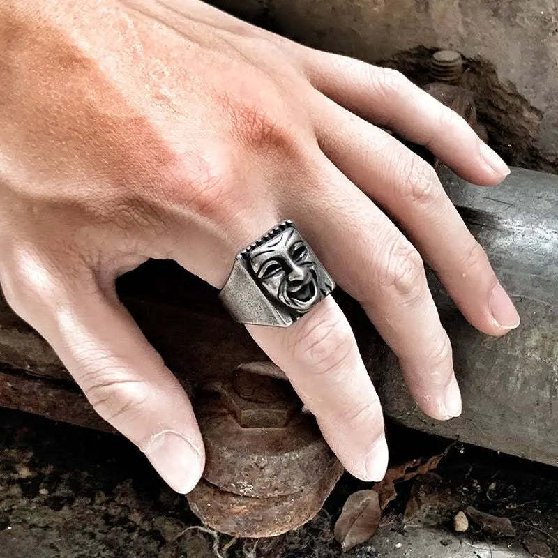 Comedy And Tragedy Masks Stainless Steel Ring