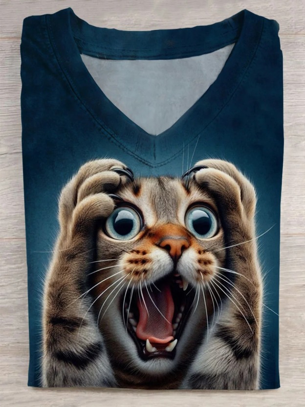 OMG Funny Cat Art Print Casual Short Sleeve T-Shirt