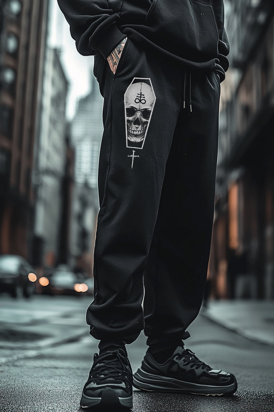 Art Print Track Pants Satanic Dark Cross Skull Totem Unisex Casual Sweatpants