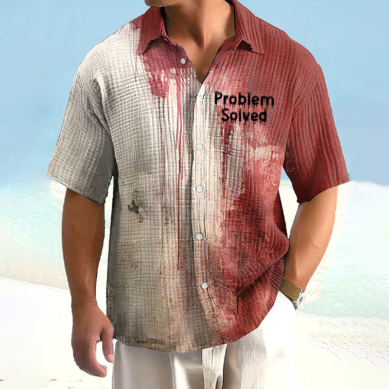 Men's Bloody Problem Solved Halloween Print Textured Casual Shirt