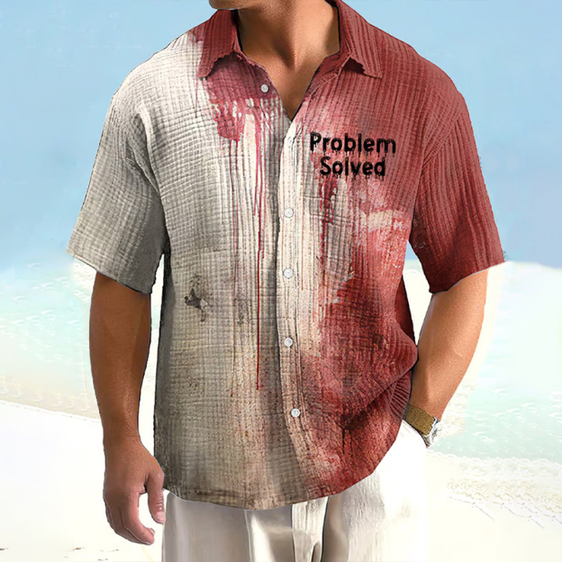 Men's Bloody Problem Solved Halloween Print Textured Casual Shirt