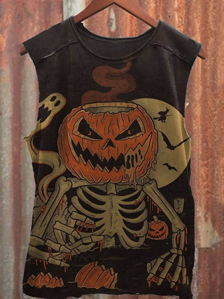 Men's Vintage Skull Print Casual Tank Top