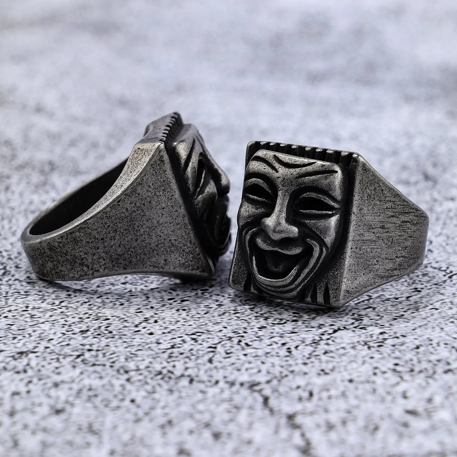 Comedy And Tragedy Masks Stainless Steel Ring