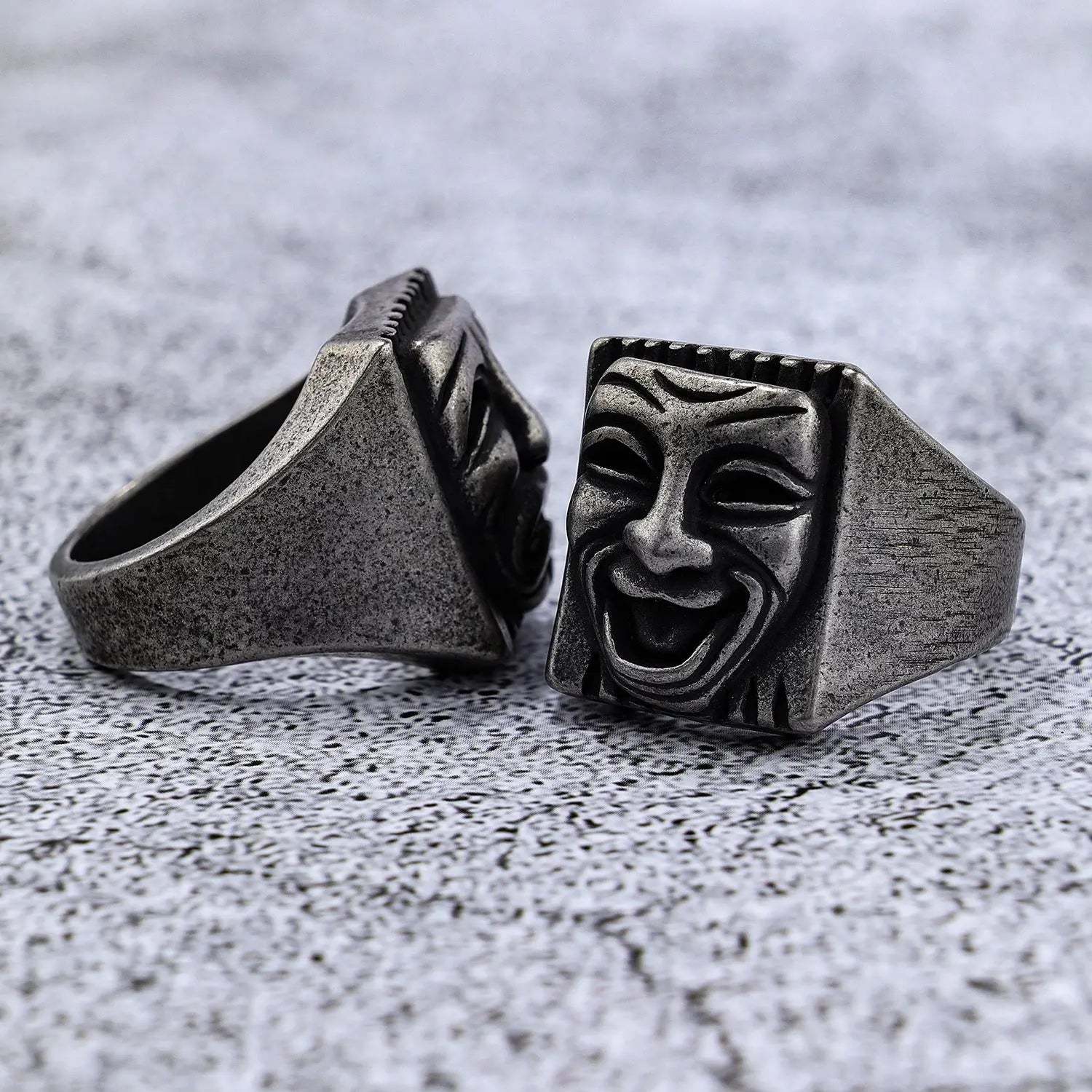 Comedy And Tragedy Masks Stainless Steel Ring