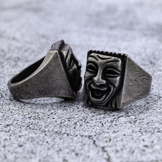 Comedy And Tragedy Masks Stainless Steel Ring