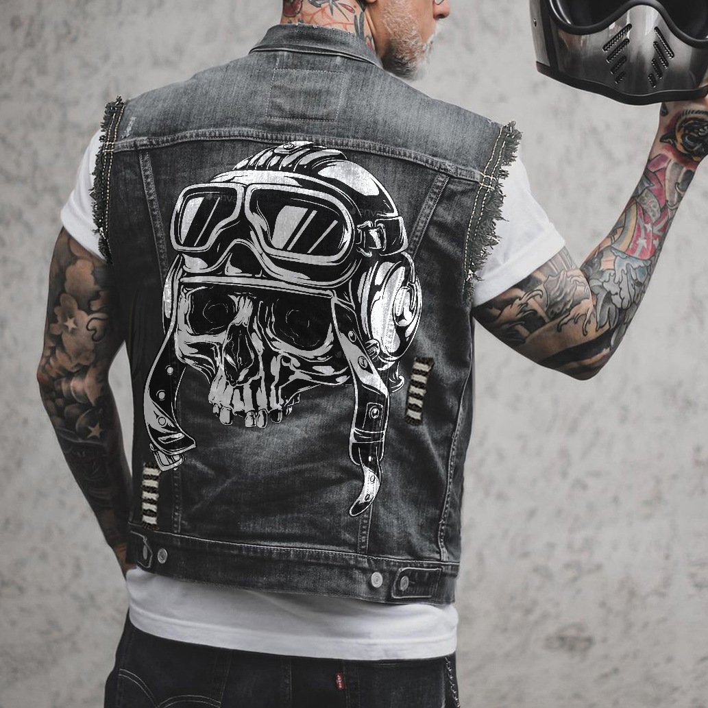 Denim Biker Skull Men's Street Vest Jacket