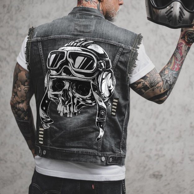 Canvas Biker Skull Men's Street Vest Jacket